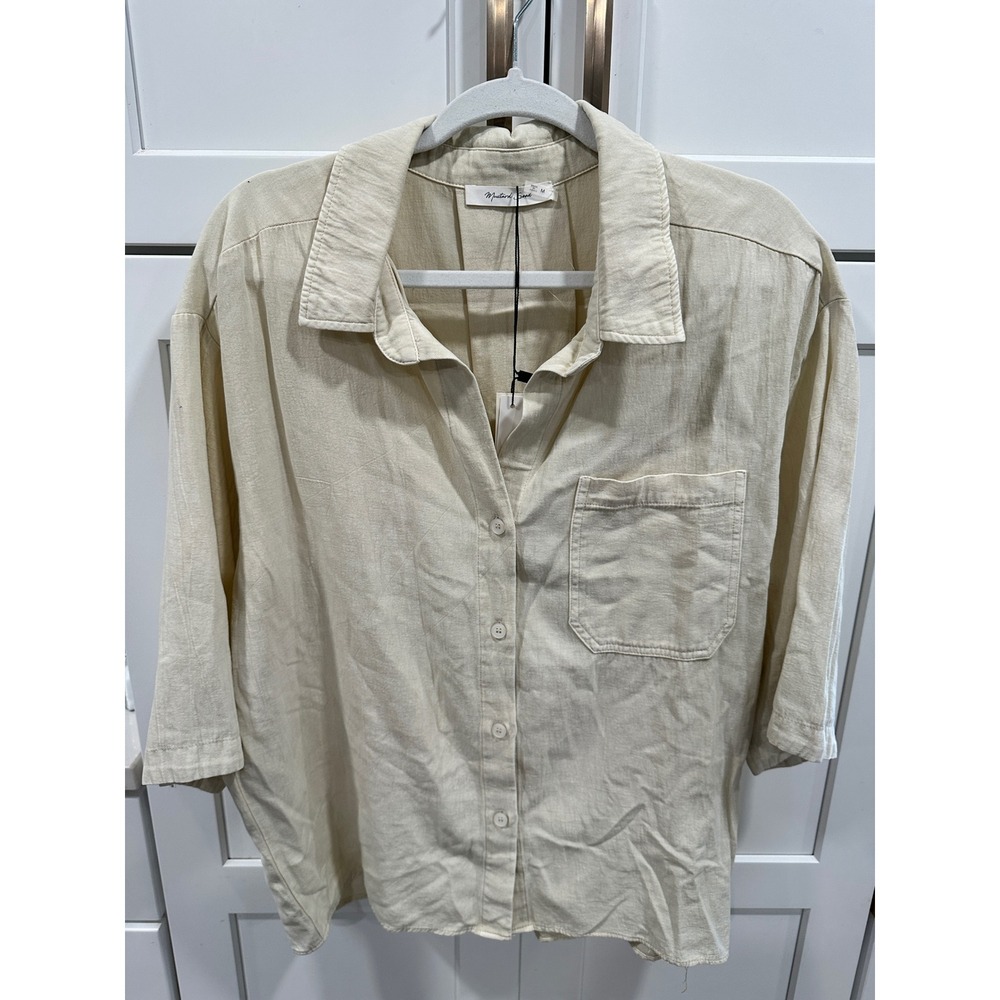 Mustard Seed Cream Beige 100% Cotton Short Sleeve Button Down Shirt DS0597 M